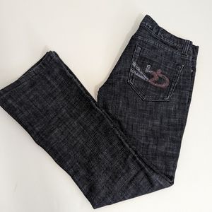 Bebe Sequin Dark Wash Flare Bottom Denim Jeans Women's Size 28